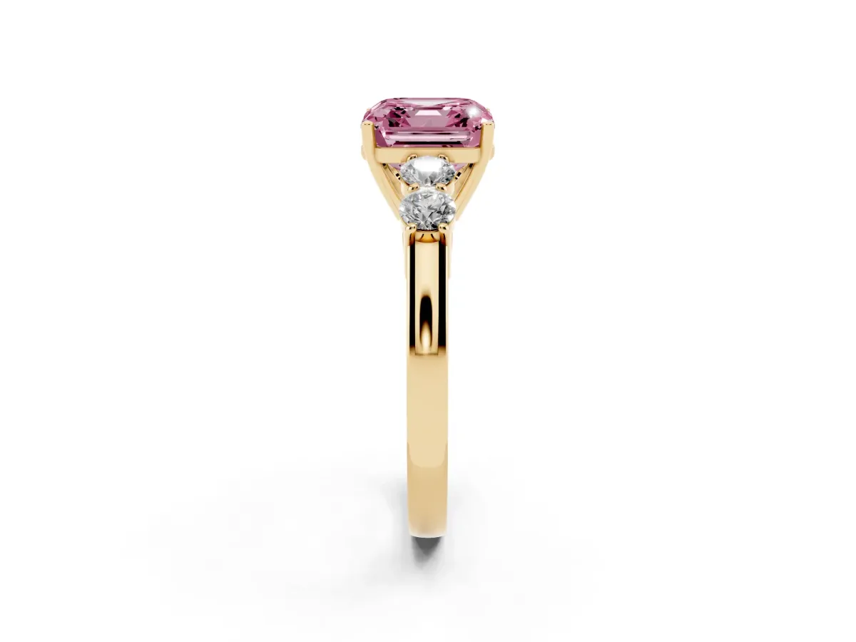 Fancy Pink Asscher Cut Cut Diamond Five-Stone Prong Set White Gold Ring Yellow gold
