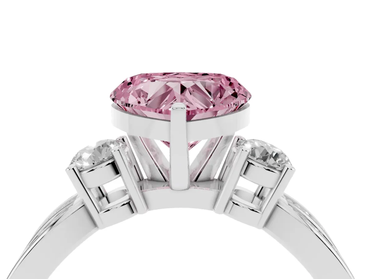 Fancy Pink Three-Stone Heart Cut Cut Diamond Twist Band with Prong Setting Silver