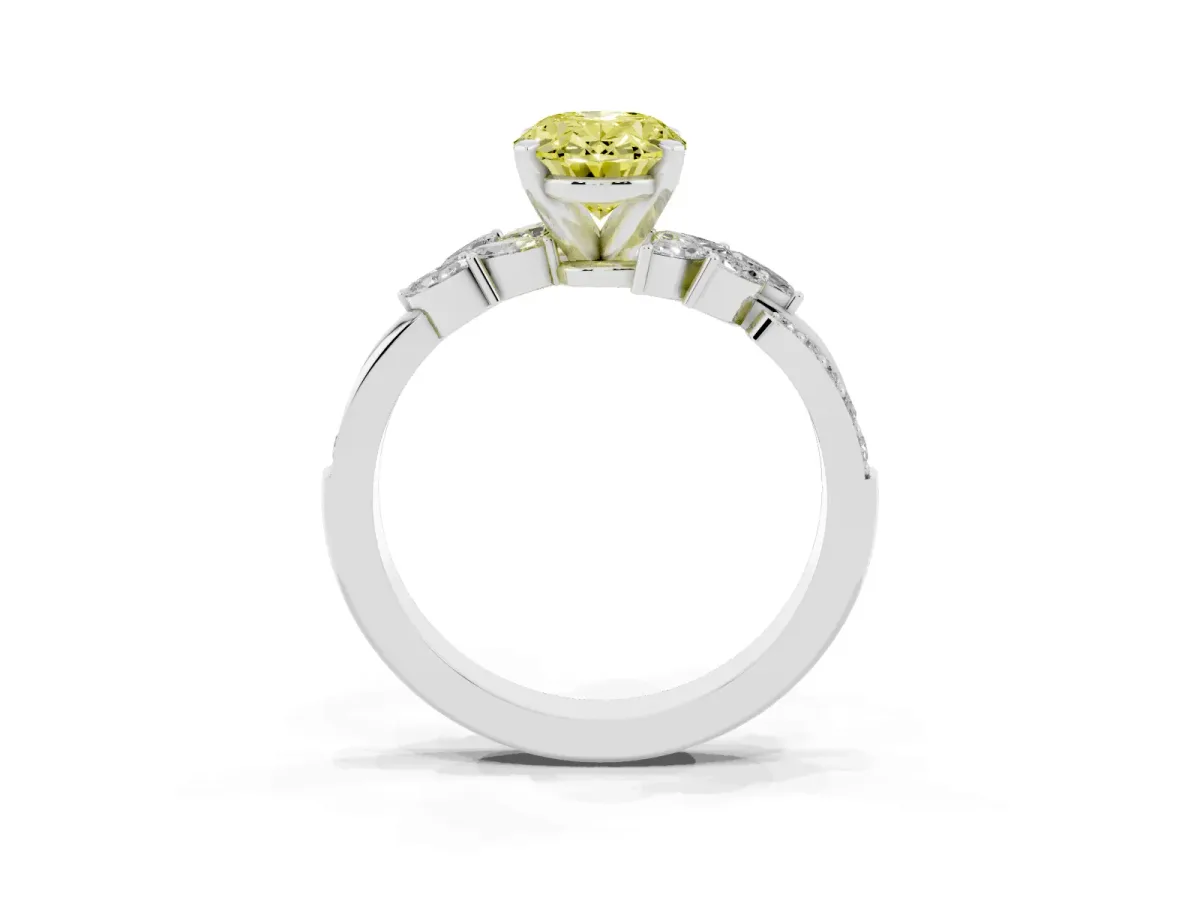 Fancy Yellow Oval Cut Solitaire Marquise Twist Band with Six-Prong Setting Silver