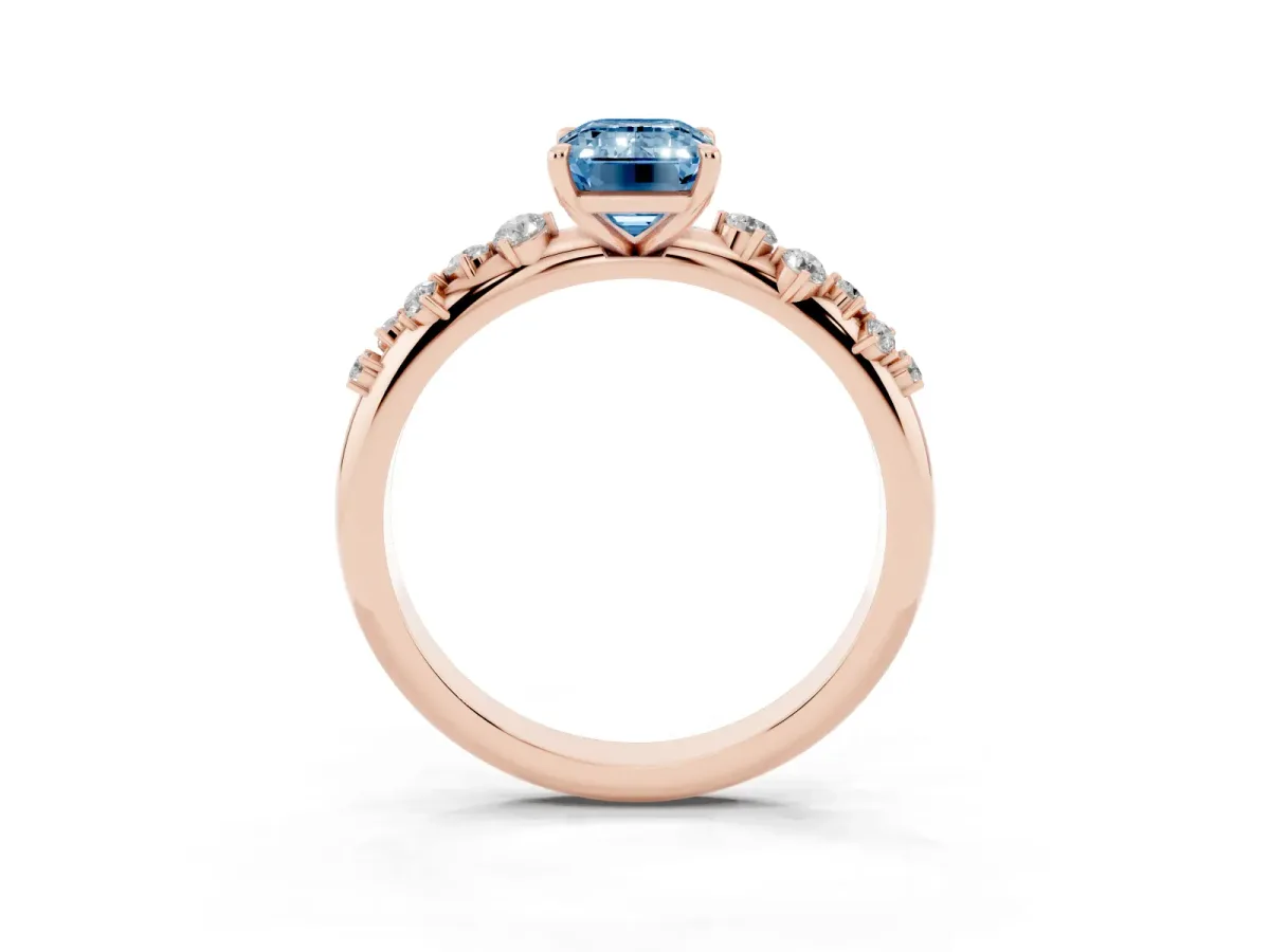 Fancy Blue Emerald Cut Diamond Cluster Prong-Set Solitaire Ring Rose gold