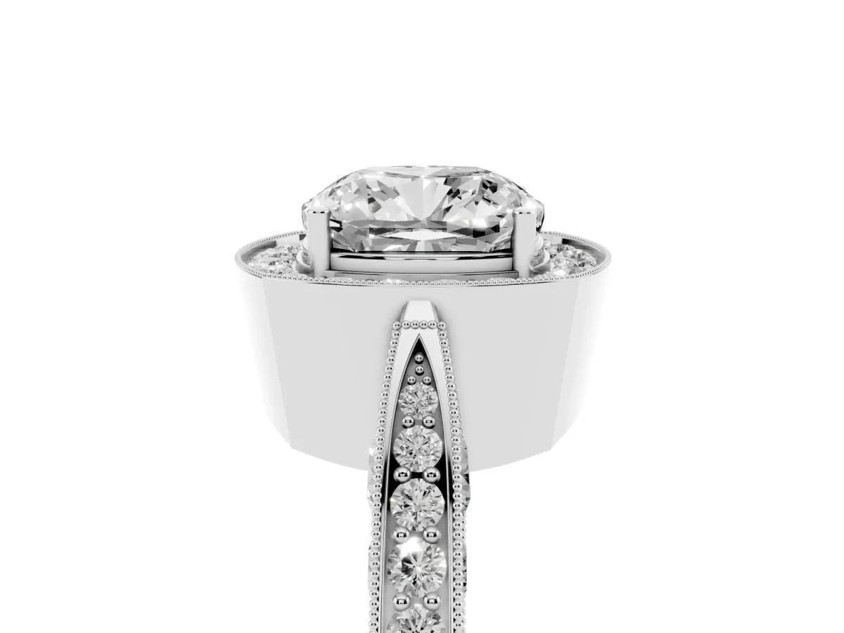 Cushion Cut Halo Diamond Engagement Ring with Split Shank Band and Four-Prong Setting Silver