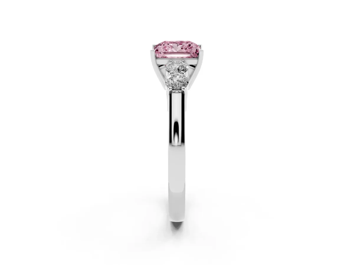 Fancy Pink Princess Cut Cut Diamond Five-Stone Prong Set White Gold Ring Platinum