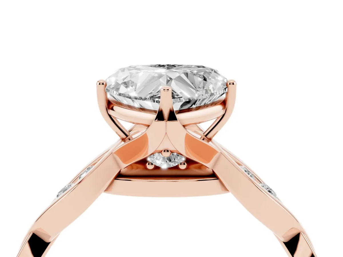 Heart Cut Solitaire Twist Band with Leaf Prong Setting Rose gold