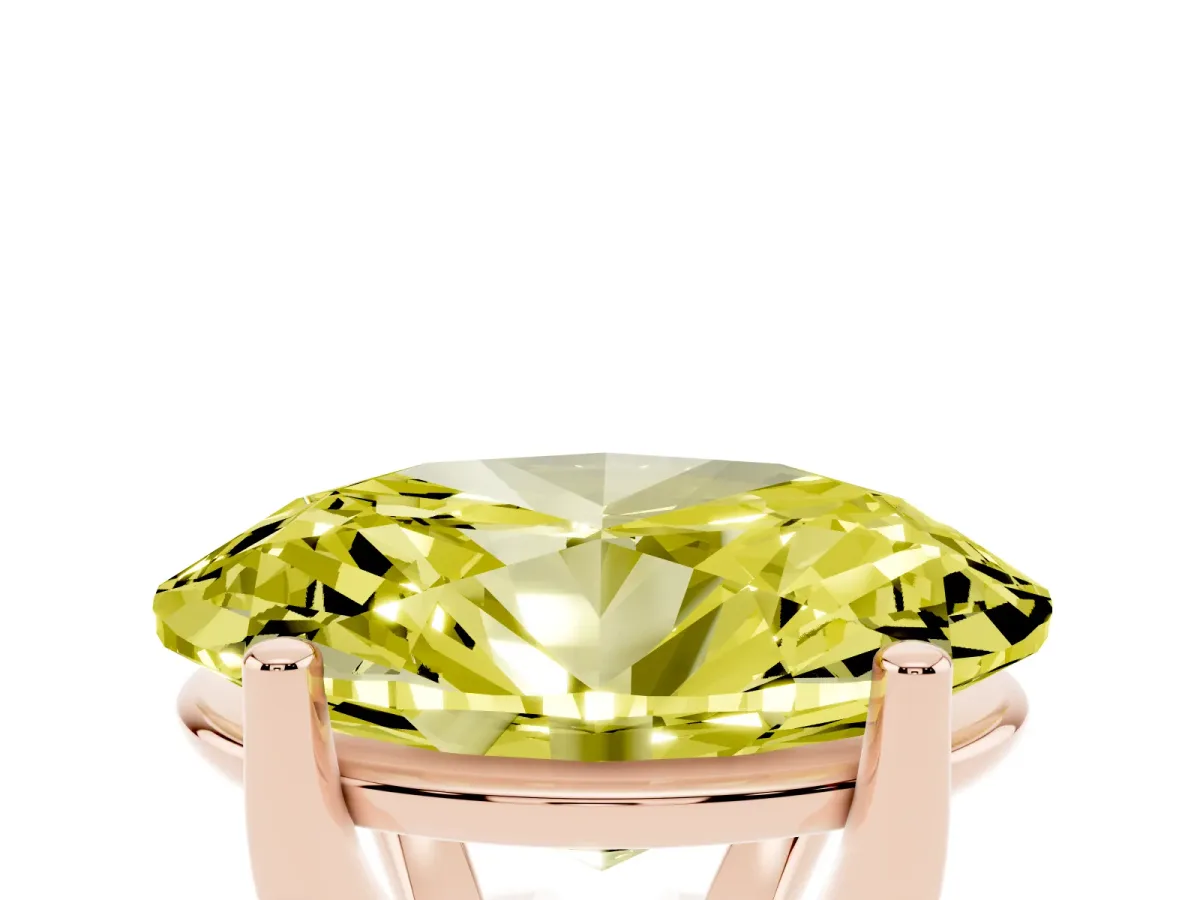Fancy Yellow Oval Cut Cut Diamond Solitaire Engagement Ring with Tapered Plain Band and Four-Prong Setting Rose gold