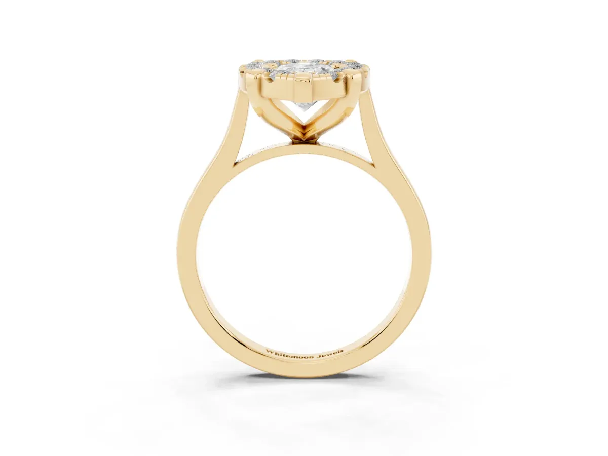 Pear Cut Diamond Cluster Halo Solitaire with Four-Prong Setting Yellow gold