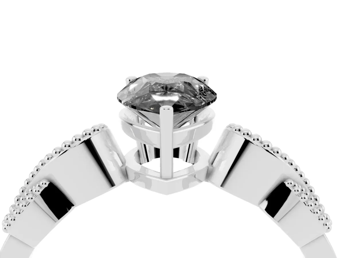 Fancy Black Pear Cut Solitaire Milgrain Leaf Band with Prong Setting Silver