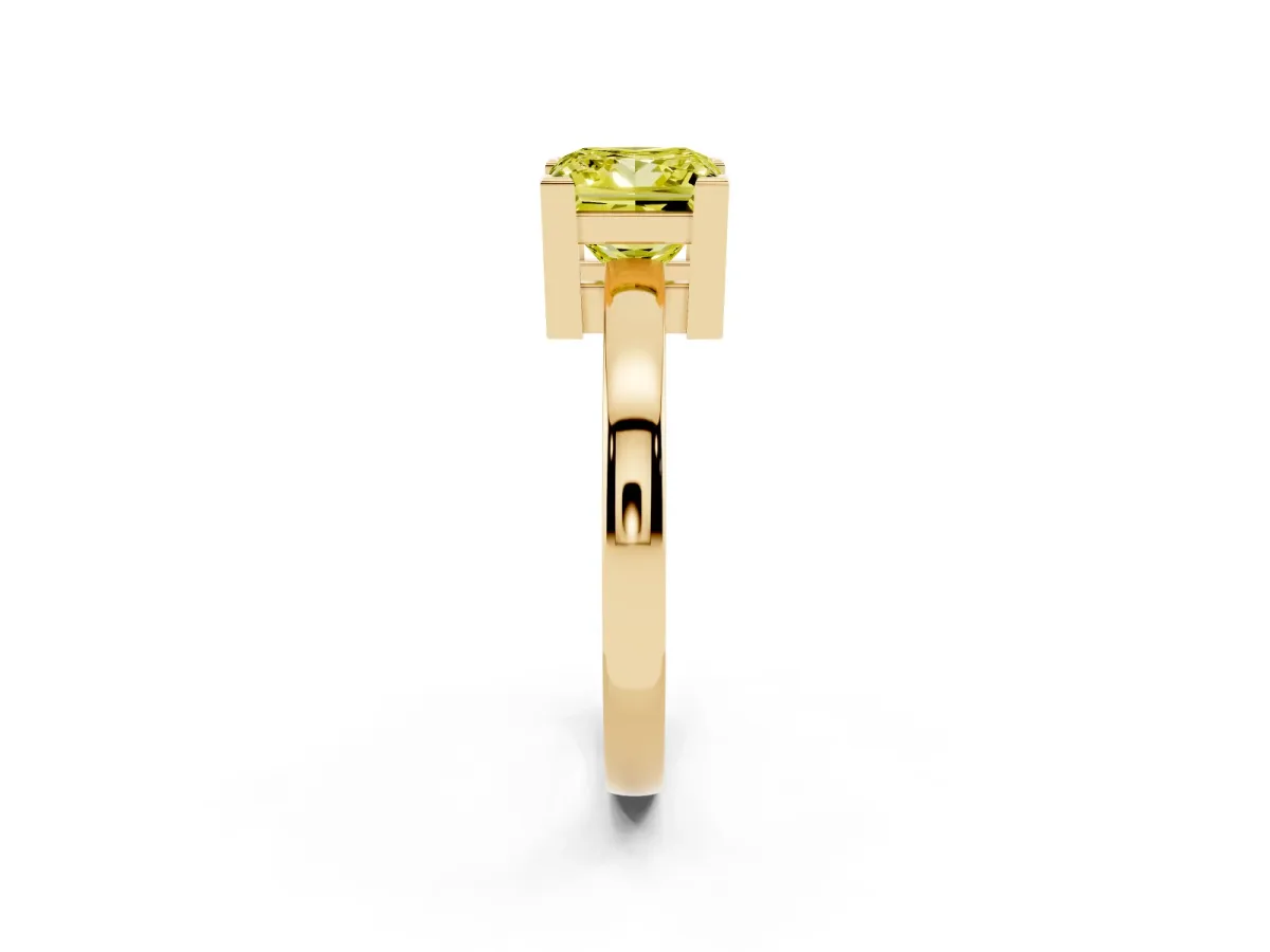 Fancy Yellow Princess Cut Cut Solitaire Ring with Four-Prong Setting and Classic Band Yellow gold