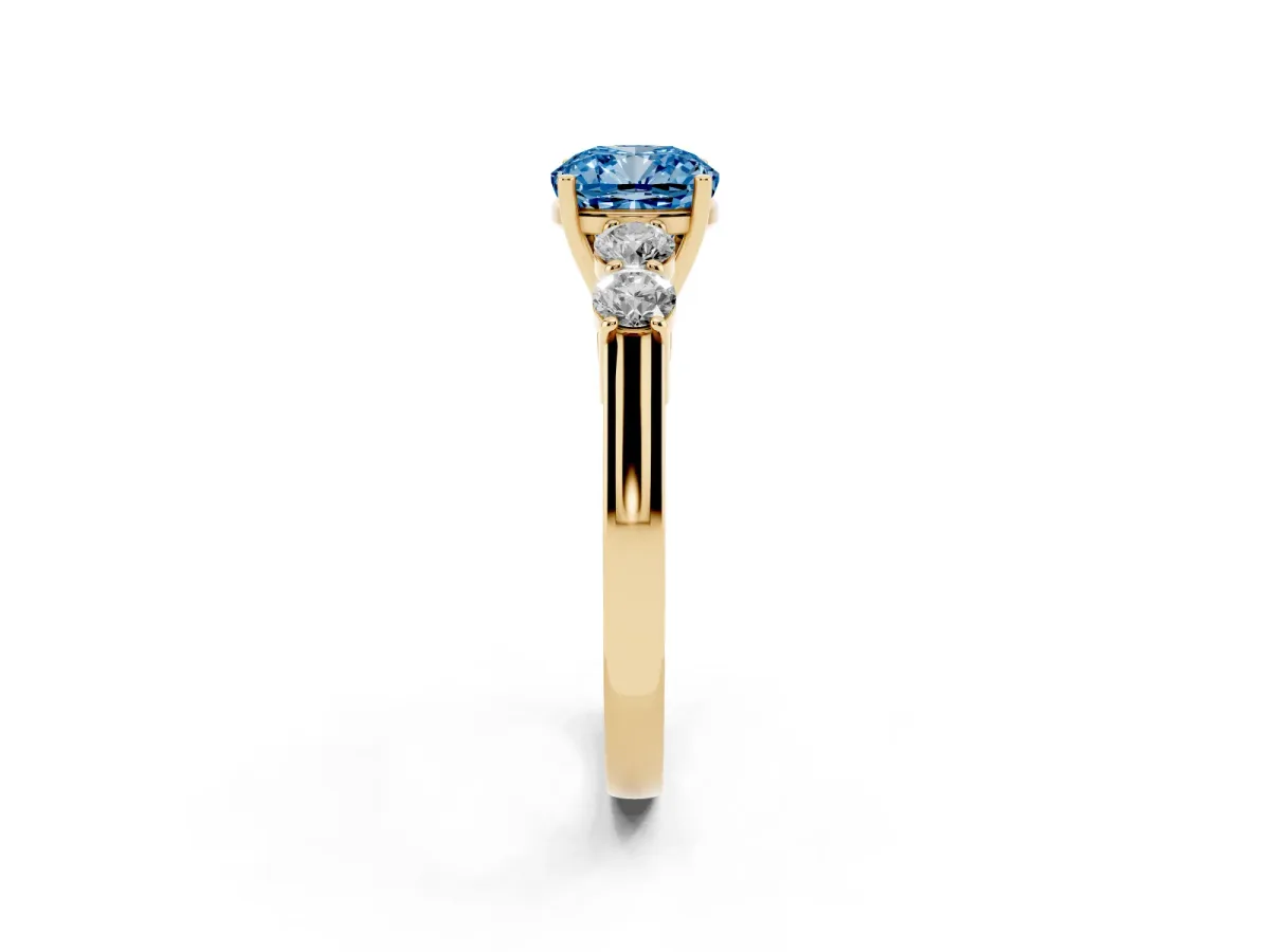Fancy Blue Cushion Cut Cut Diamond Five-Stone Prong Set White Gold Ring Yellow gold