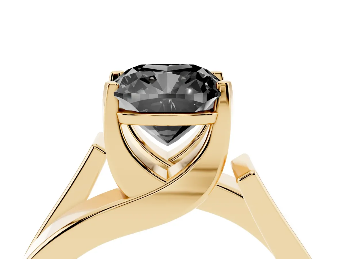 Fancy Black Modern Tension Set Cushion Cut Diamond Solitaire Wide Band Ring Yellow gold