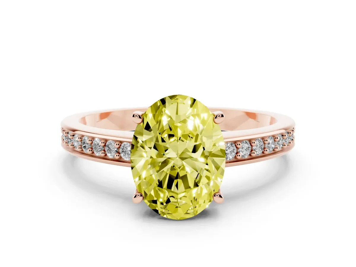 Fancy Yellow Oval Cut Solitaire Pavé Band Prong Setting Ring Rose gold