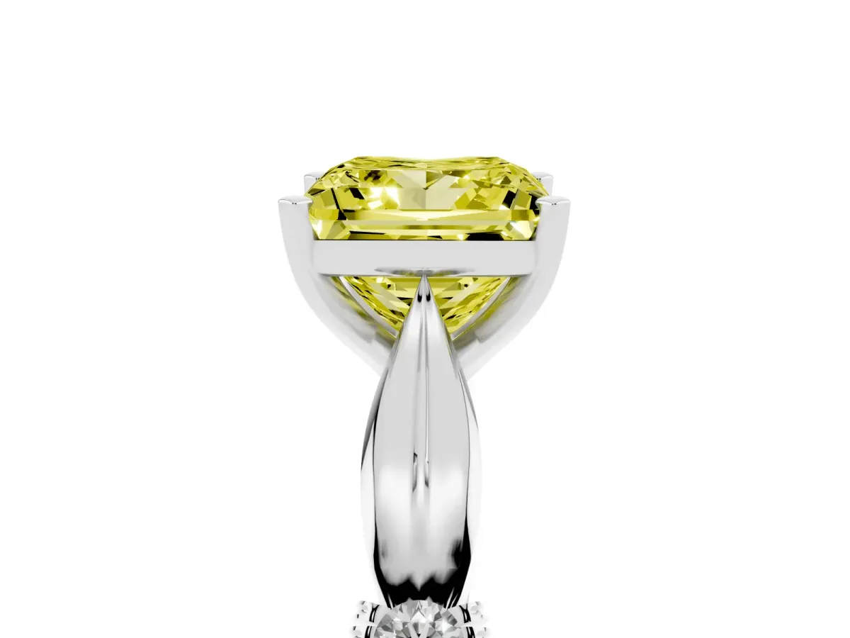 Fancy Yellow Princess Cut Solitaire Diamond Twisted Band with Four-Prong Setting Platinum