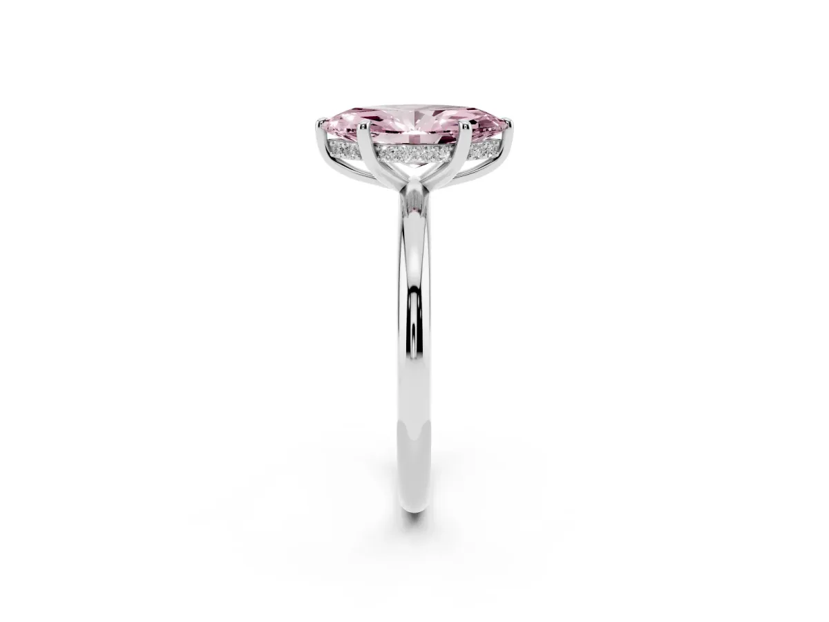 Fancy Pink Marquise Cut Diamond Solitaire Ring with Thin Band and Four-Prong Setting Silver