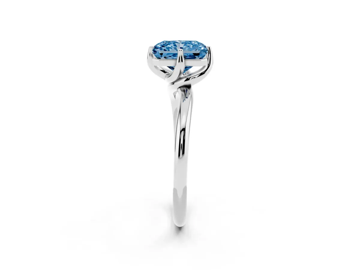 Fancy Blue Radiant Cut Diamond Solitaire Engagement Ring with Four-Prong Setting and Classic Band Silver