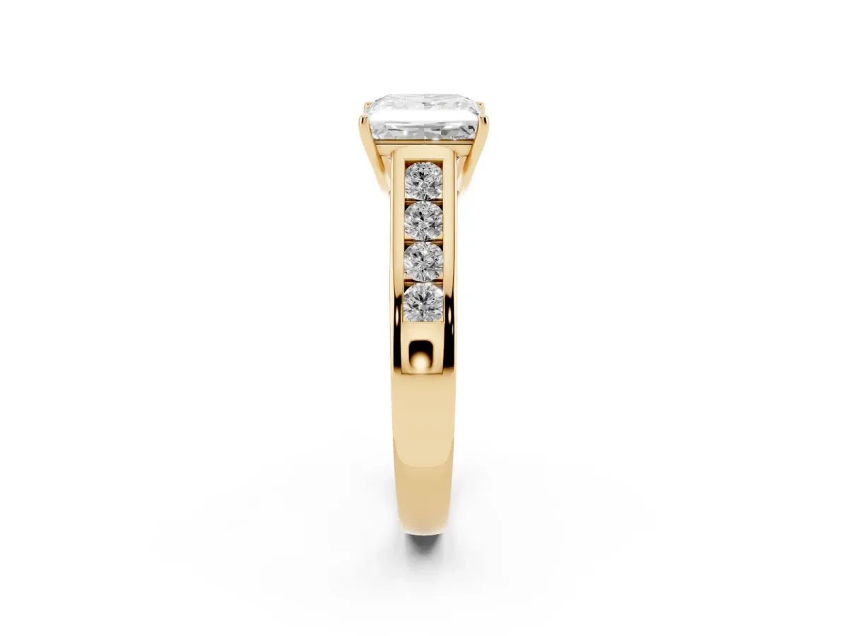 Princess Cut Brilliant Channel-Set Solitaire Ring with Four-Prong Setting Yellow gold
