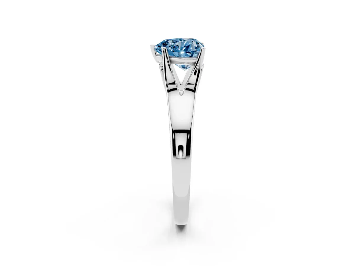 Fancy Blue Heart Cut Solitaire Diamond Ring with Cathedral Band and Four-Prong Setting Silver