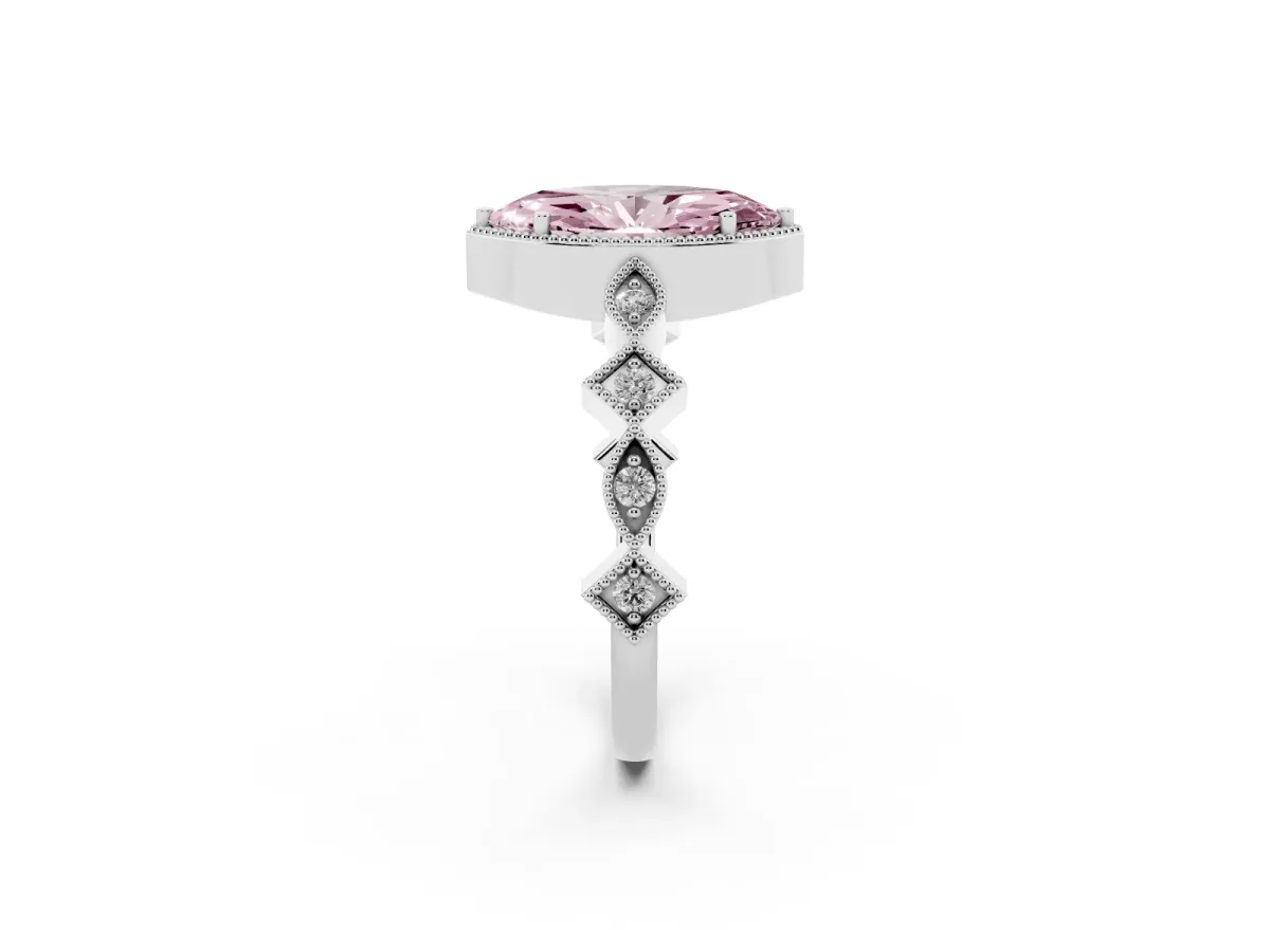 Fancy Pink Marquise Cut Milgrain Marquise Diamond Twist Band Ring Silver