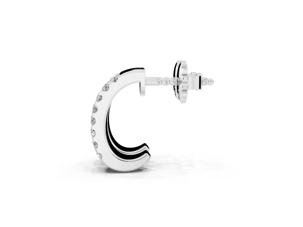 Pavé Round Diamond Hoop Earrings with Four-Prong Setting Silver