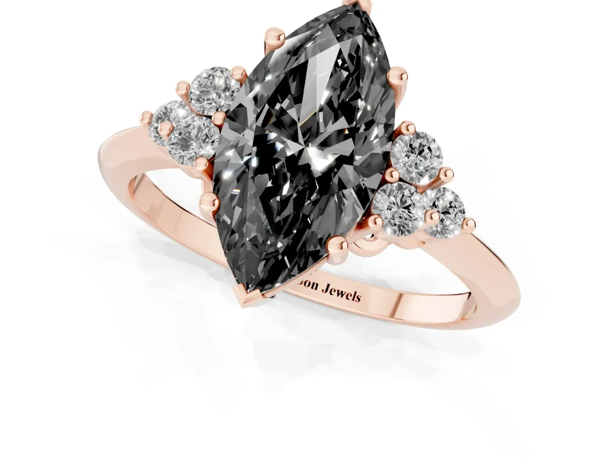 Fancy Black Marquise Cut Cut Diamond Cluster Ring with Solitaire Band and Four-Prong Setting Rose gold