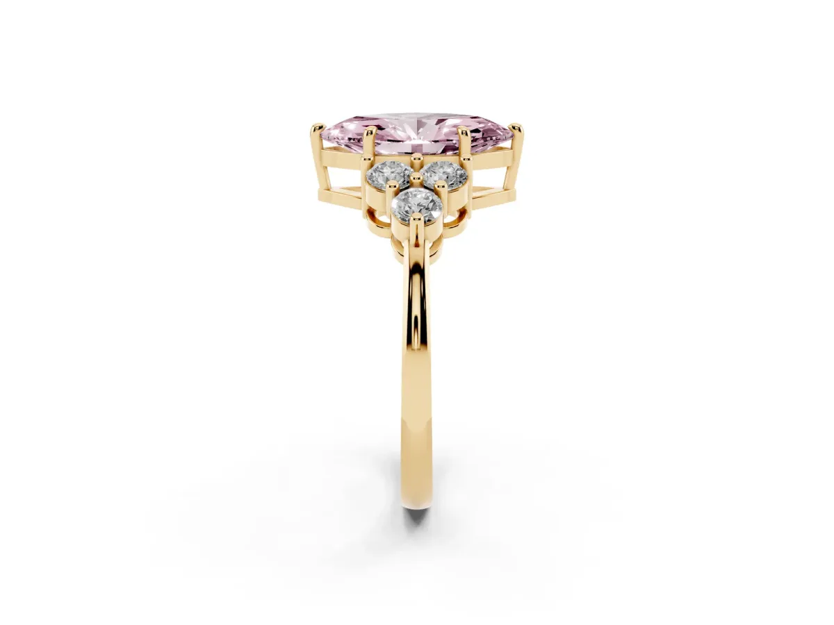 Fancy Pink Marquise Cut Brilliant Diamond Cluster Accent Solitaire Ring with Prong Setting Yellow gold