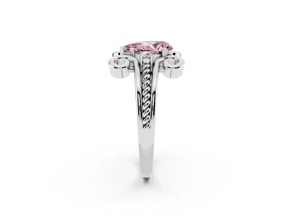 Fancy Pink Pear Cut Solitaire Twisted Band Scroll Prong Ring Silver