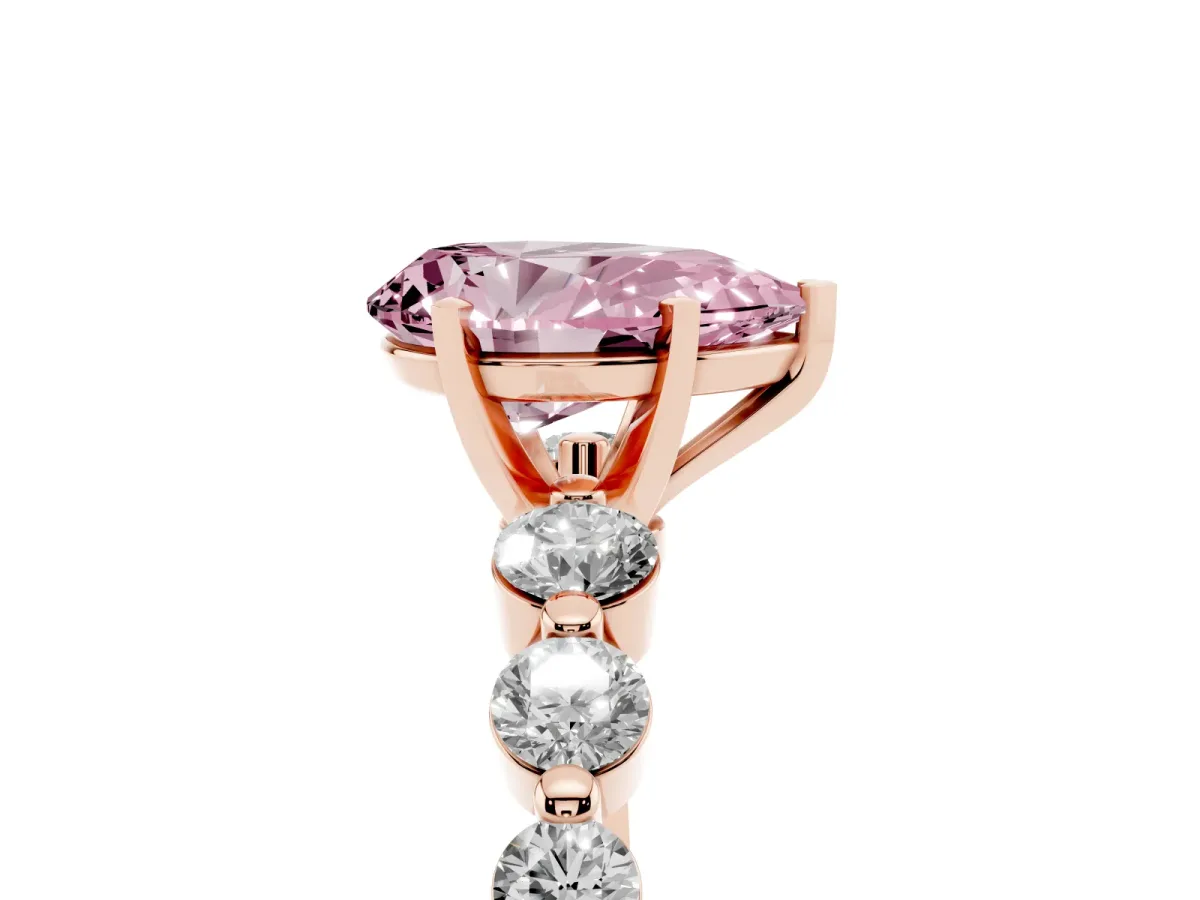 Fancy Pink Pear Cut Solitaire Diamond Ring with Pave Band and Four-Prong Setting Rose gold