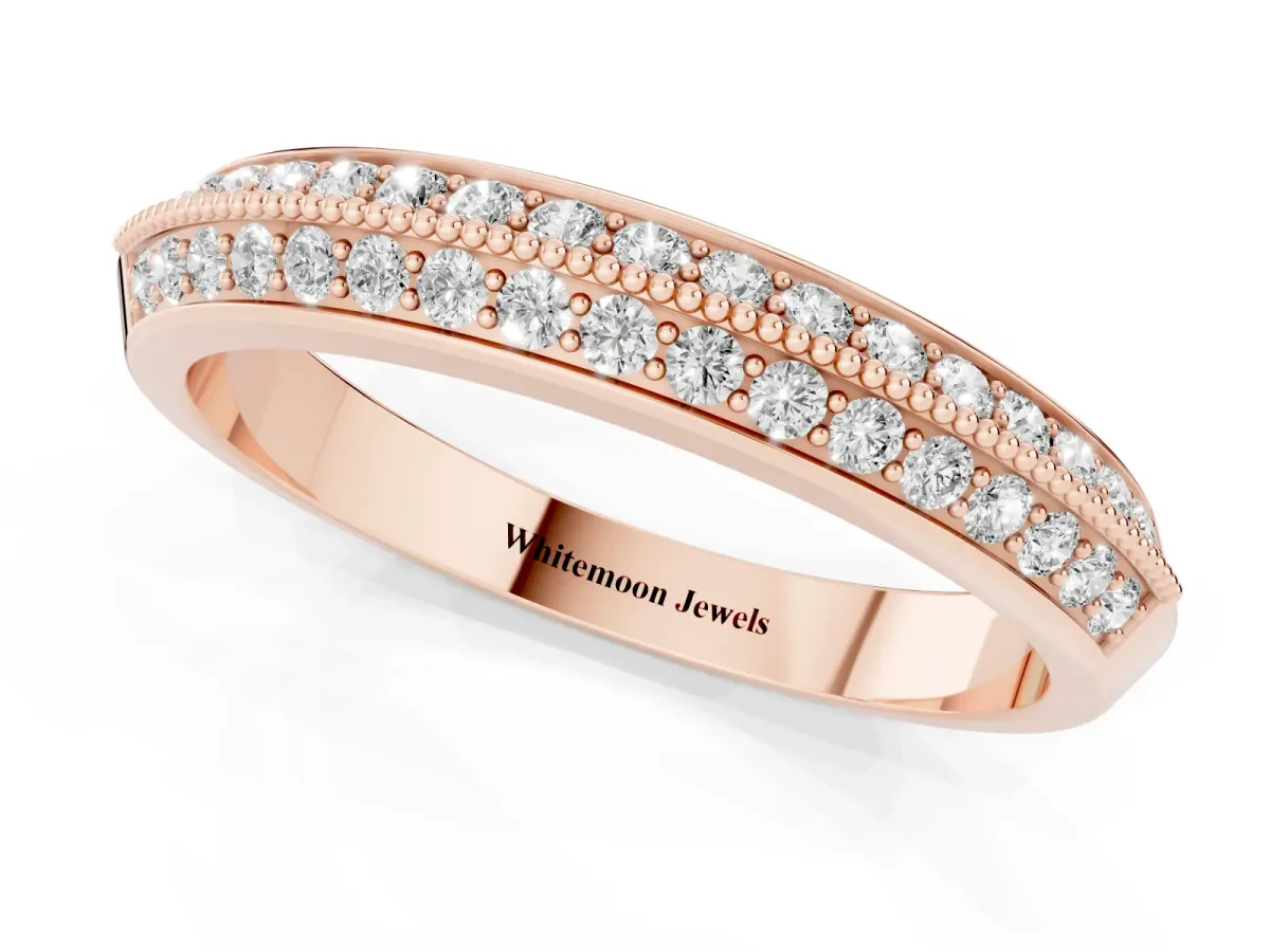 Round Diamond Pave Eternity Band with Milgrain Edging Rose gold