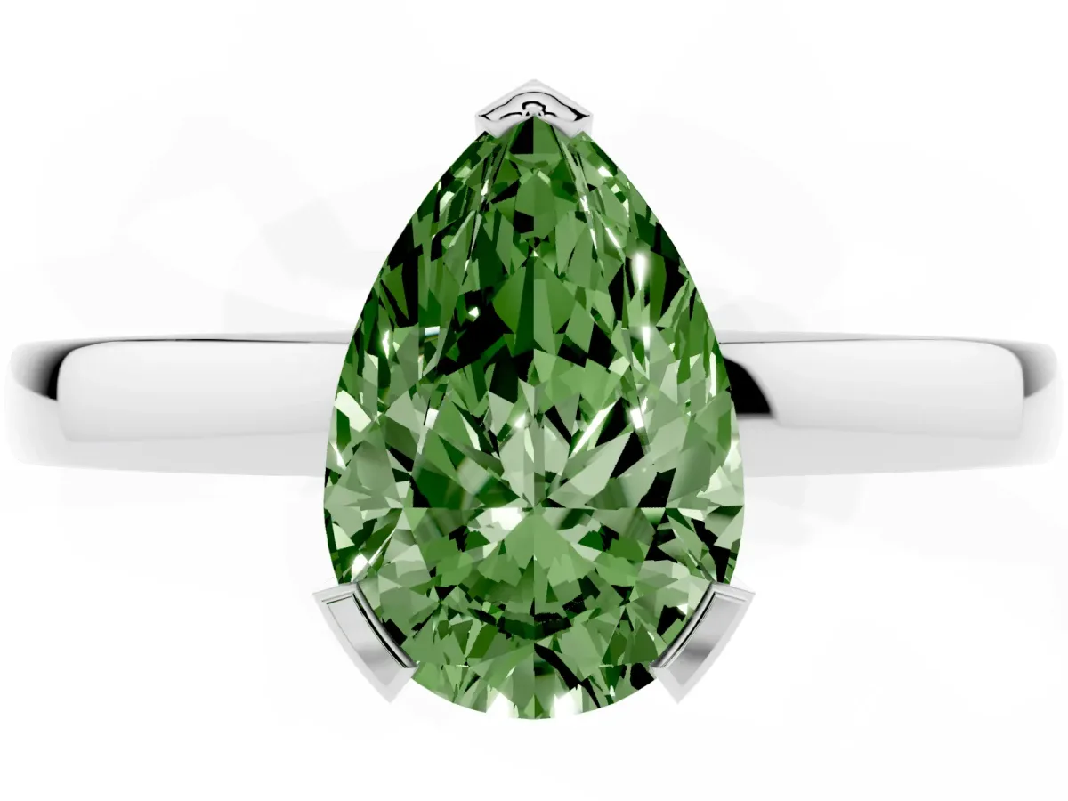 Fancy Green Pear Cut Cut Solitaire Ring with Four-Prong Setting and Classic Band Silver