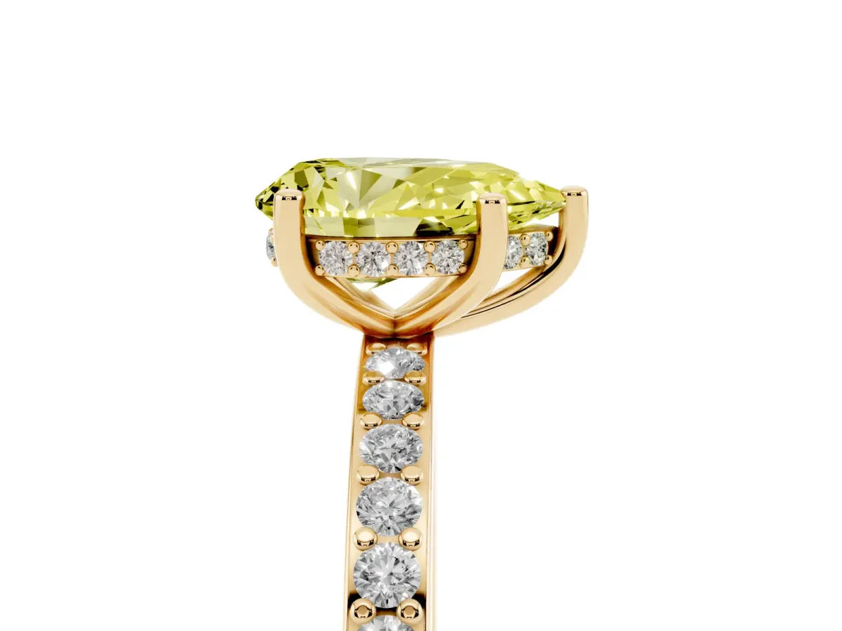 Fancy Yellow Pear Cut Cut Diamond Pavé Band Ring with Four-Prong Setting Yellow gold