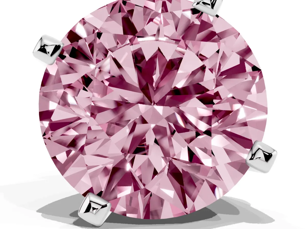 Fancy Pink Round Cut Diamond Solitaire Ring with Prong Setting and Classic Band Silver