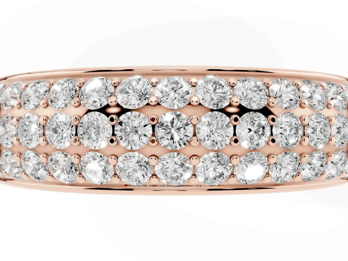 Three-Row Round Diamond Eternity Band with Shared Prong Setting Rose gold
