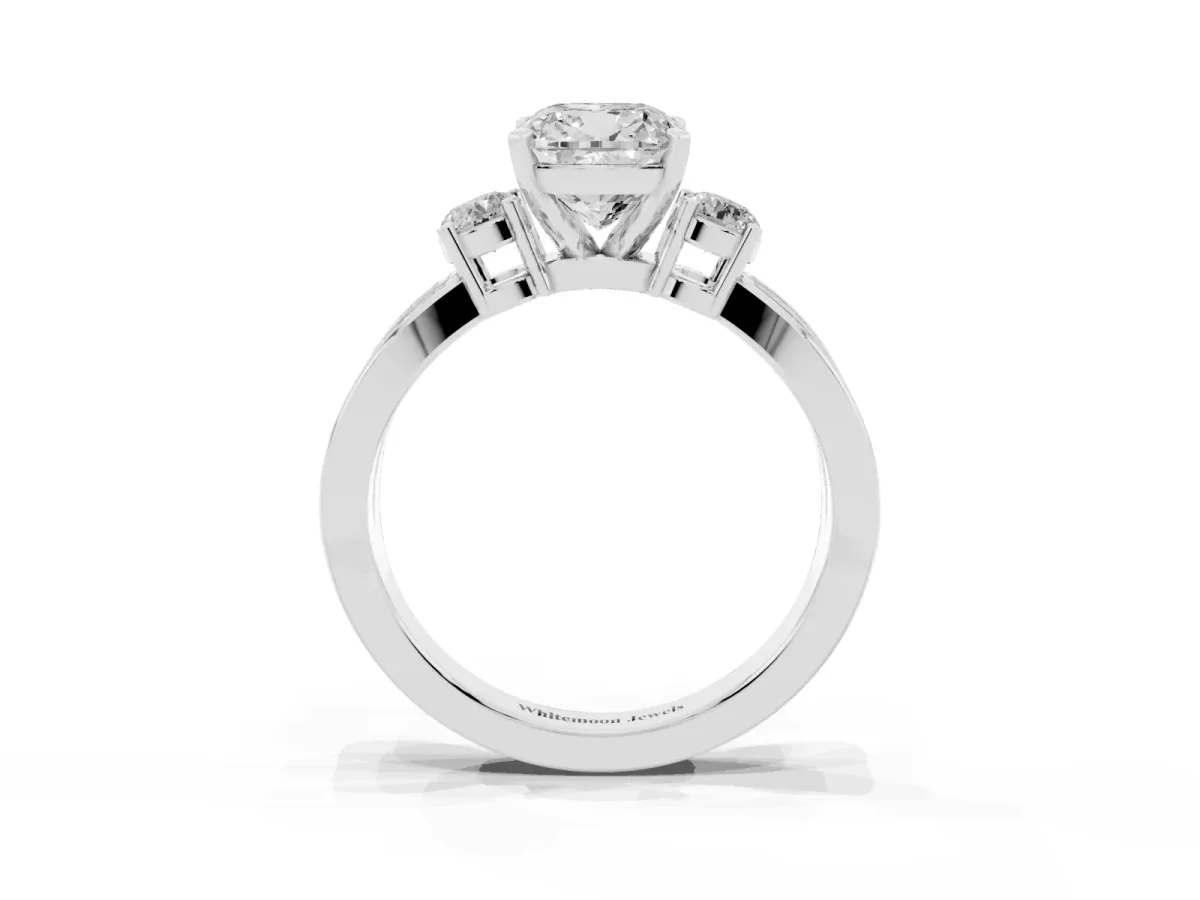Three-Stone Cushion Cut Cut Diamond Twist Band with Prong Setting Platinum