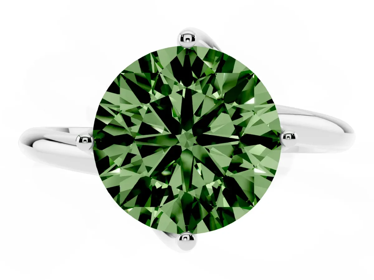 Fancy Green Round Cut Diamond Solitaire Engagement Ring with Four-Prong Setting and Classic Band White gold