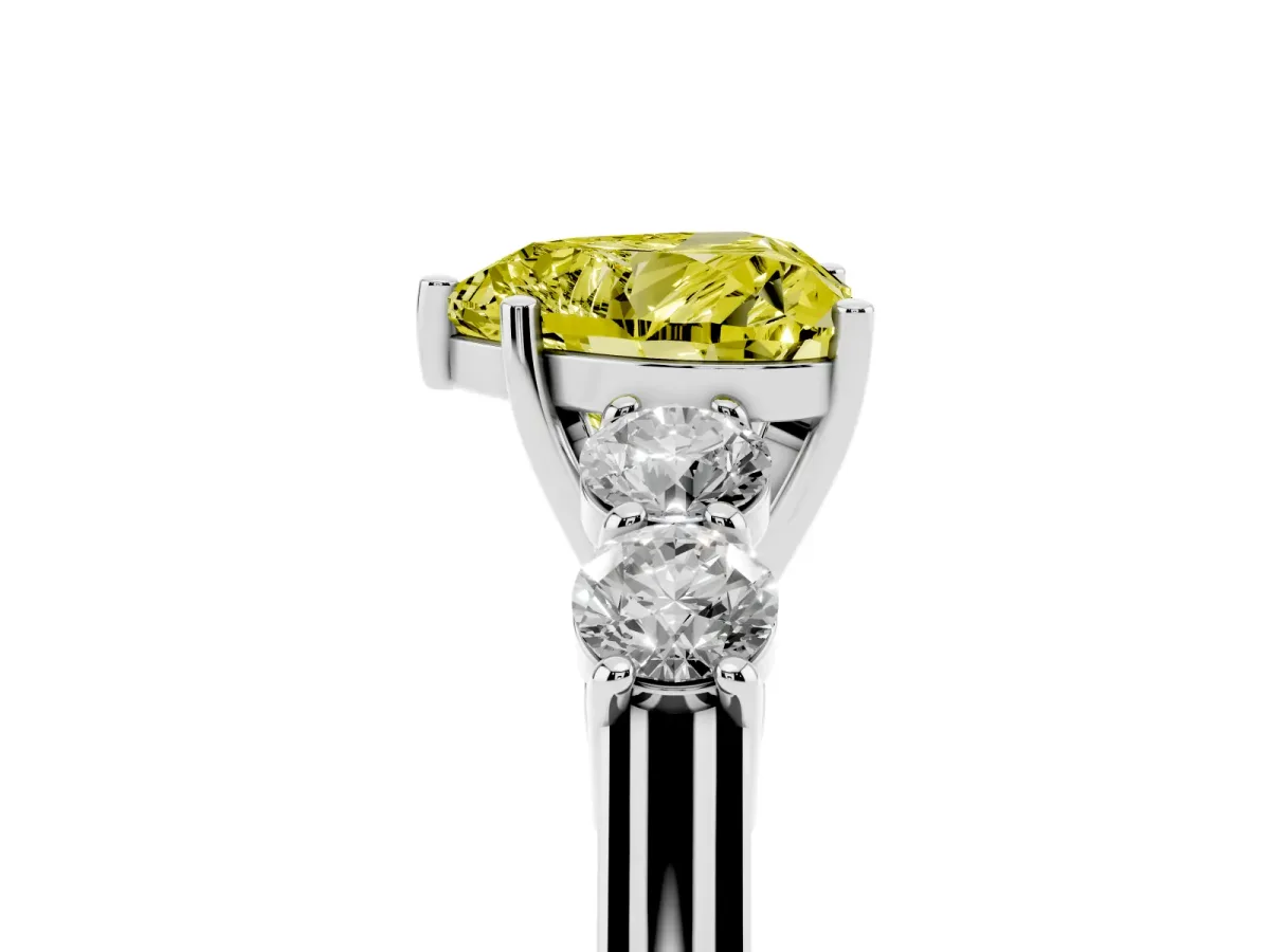 Fancy Yellow Heart Cut Cut Diamond Five-Stone Prong Set White Gold Ring Platinum