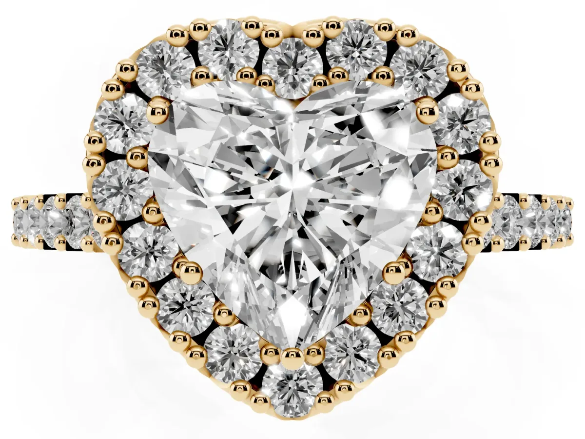 Heart Cut Halo Diamond Pavé Solitaire Ring Yellow gold
