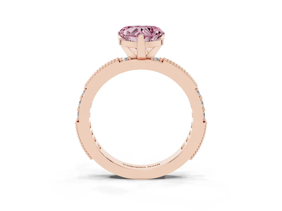 Fancy Pink Heart Cut Solitaire with Pavé Band and Four-Prong Setting Rose gold