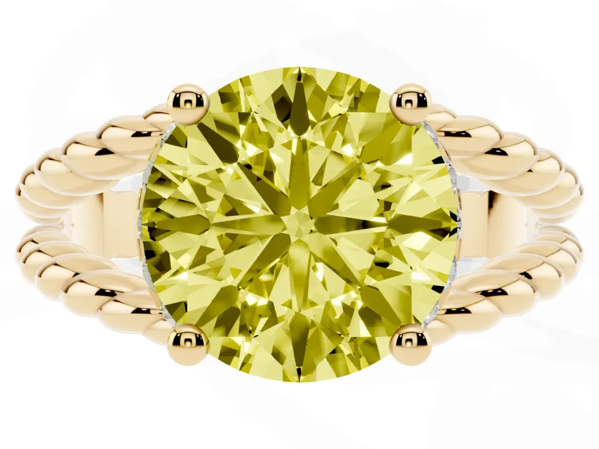 Fancy Yellow Round Cut Halo Twisted Band Four-Prong Ring Yellow gold