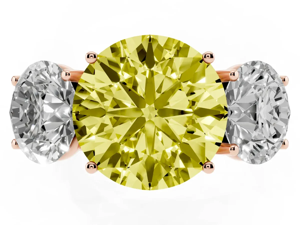 Fancy Yellow Three-Stone Round Cut Diamond Braided Band Ring with Four-Prong Setting Rose gold
