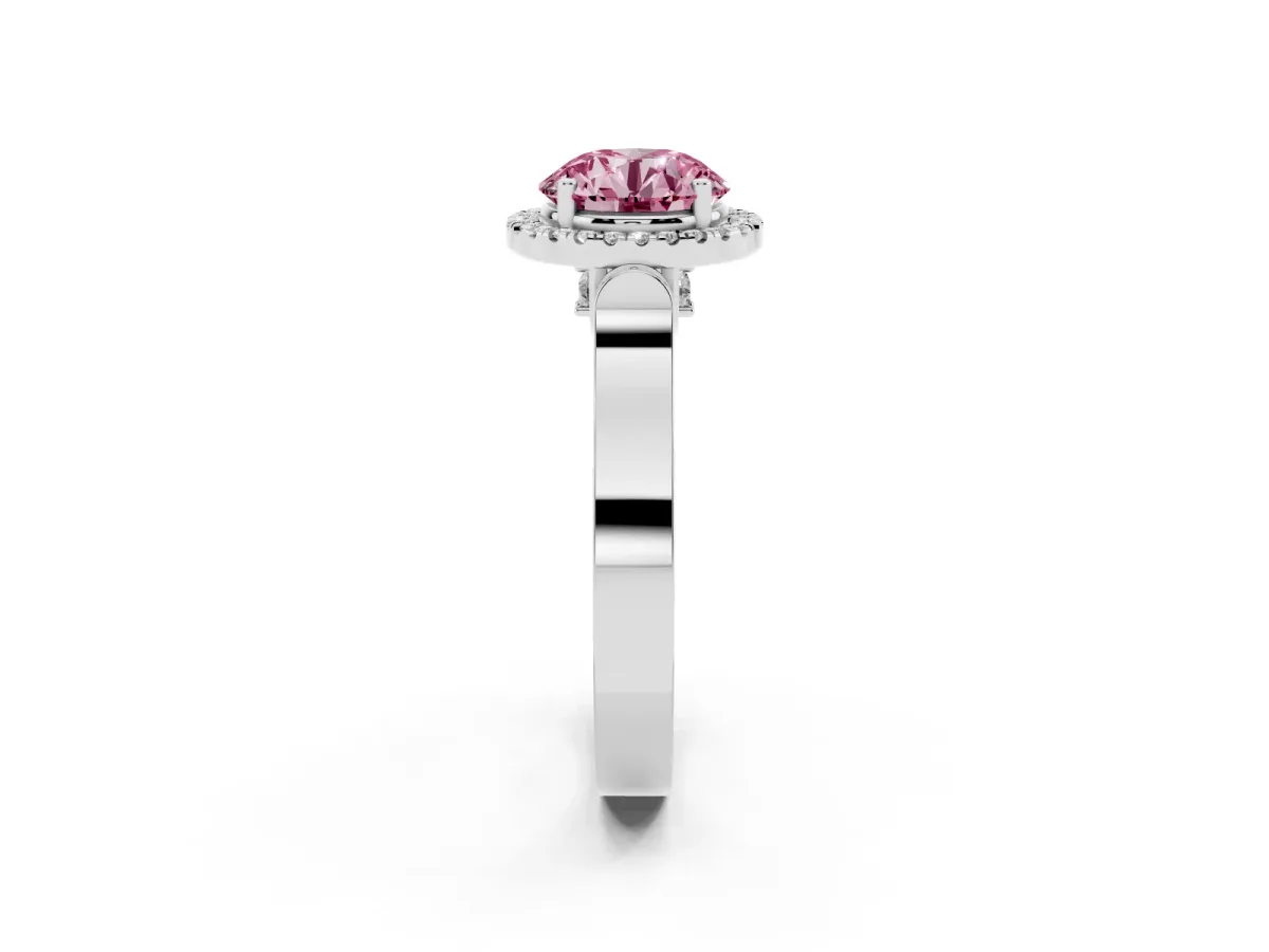 Fancy Pink Round Cut Halo Pave Split Shank Prong Setting Ring Silver