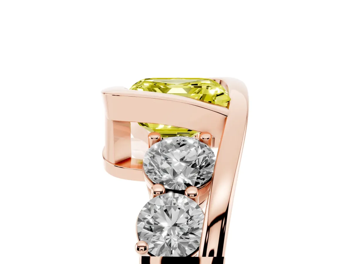 Fancy Yellow Bezel Set Asscher Cut Diamond Bypass Ring with Round Accents Rose gold