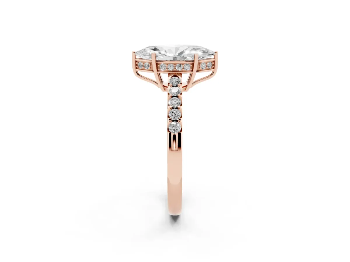 Marquise Cut Solitaire Diamond Engagement Ring with Pavé Band and Six-Prong Setting Rose gold