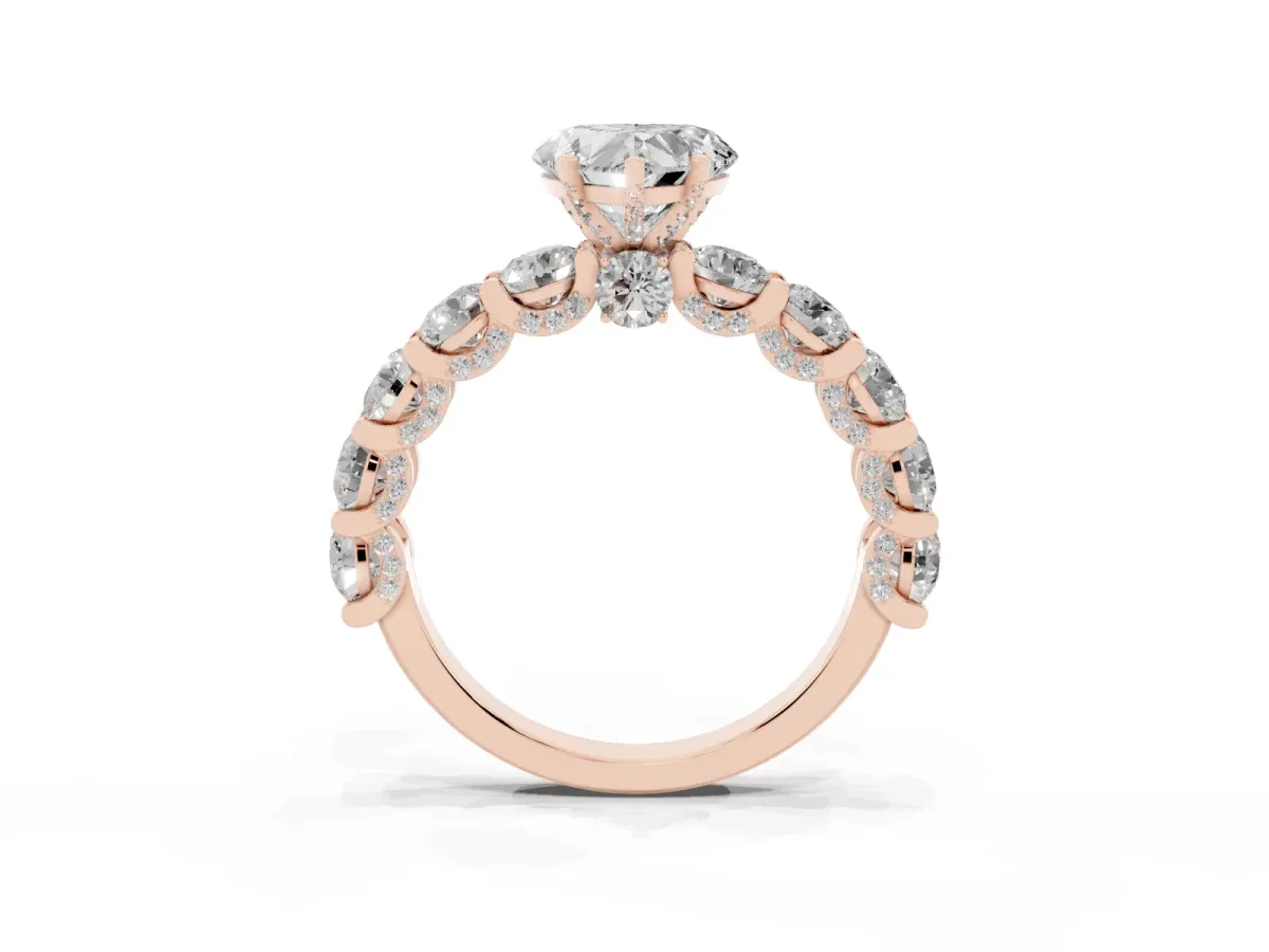 Heart Cut Diamond Side Stone Engagement Ring with Four-Prong Setting Rose gold