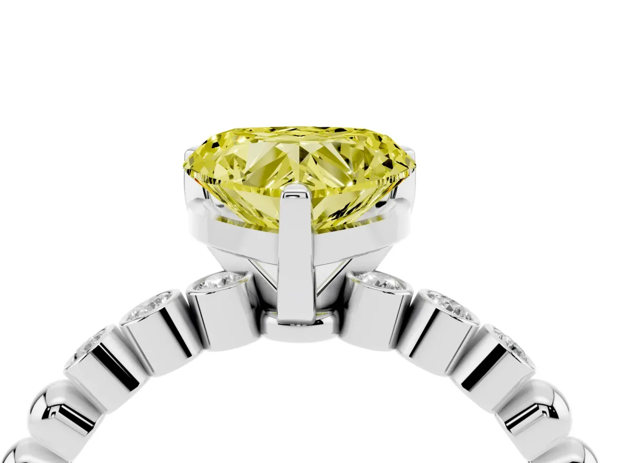 Fancy Yellow Heart Cut Solitaire Bezel Accent Diamond Engagement Ring with Beaded Band and Four-Prong Setting Silver