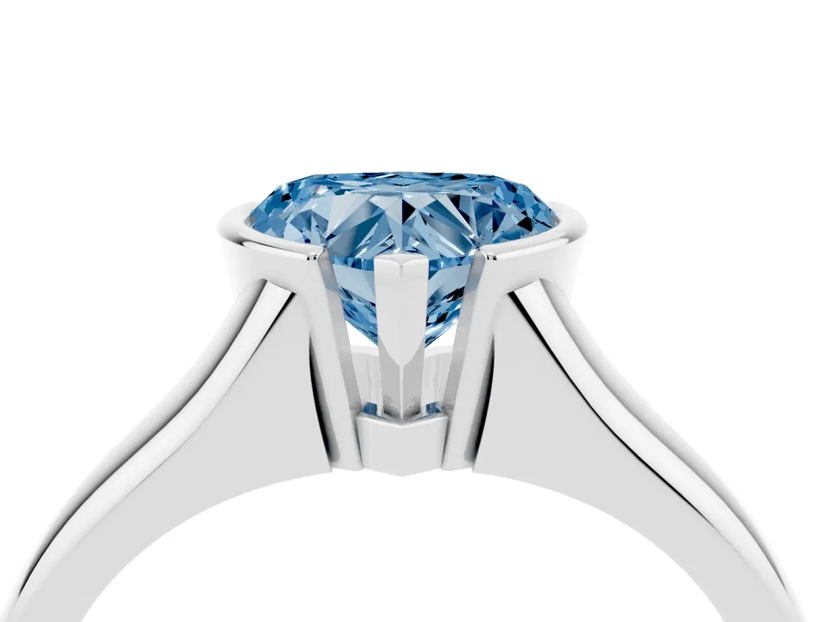 Fancy Blue Heart Cut Solitaire Tension Set Diamond Ring with Split Shank Band Silver