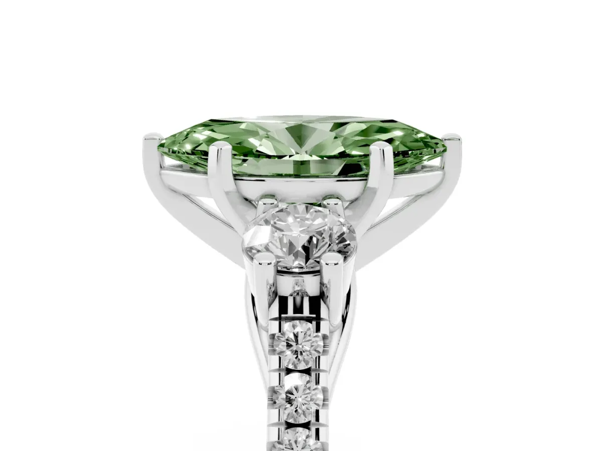 Fancy Green Three-Stone Marquise Cut Diamond Pavé Band with Four-Prong Setting Silver
