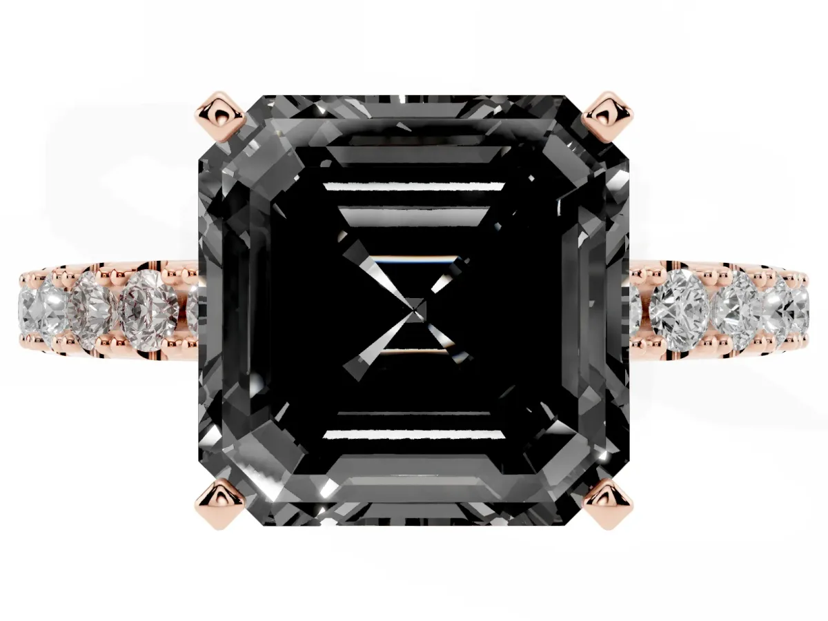 Fancy Black Asscher Cut Diamond Solitaire Pavé Band with Four-Prong Setting Rose gold