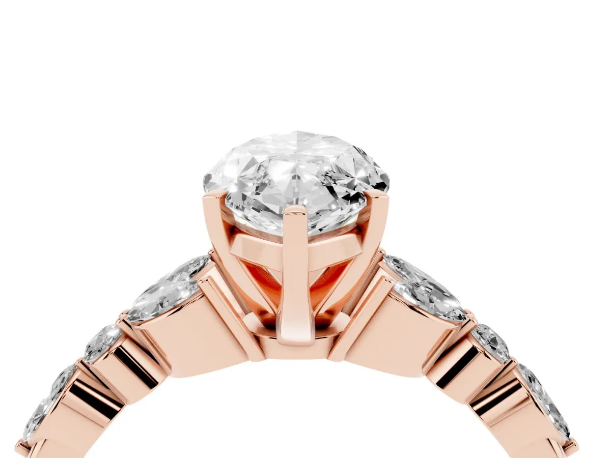 Marquise Cut Diamond Solitaire Ring with Side Stones and Four-Prong Setting Rose gold
