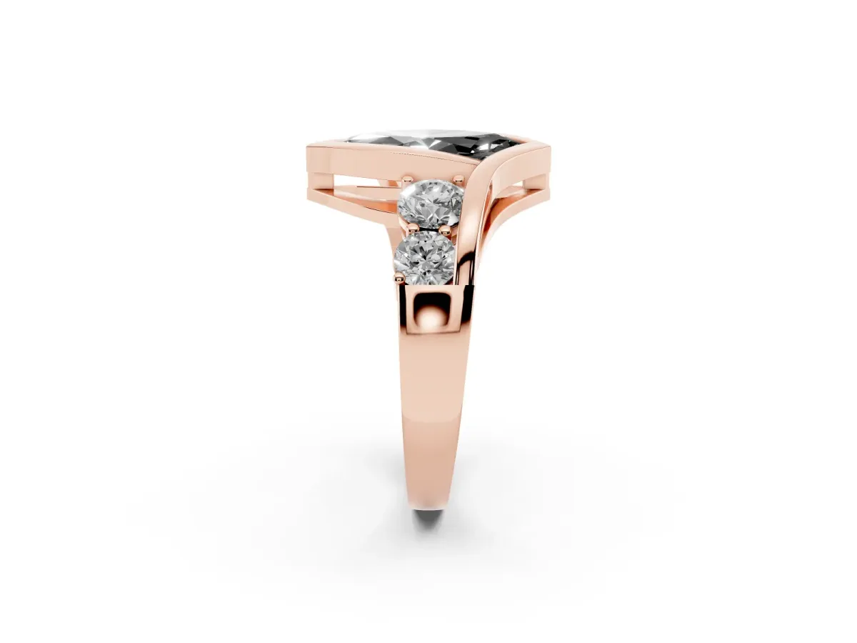 Fancy Black Bezel Set Marquise Cut Diamond Bypass Ring with Round Accents Rose gold