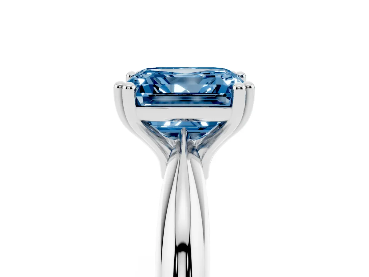 Fancy Blue Asscher Cut Cut Solitaire Engagement Ring with Tapered Band and Four-Prong Setting Platinum