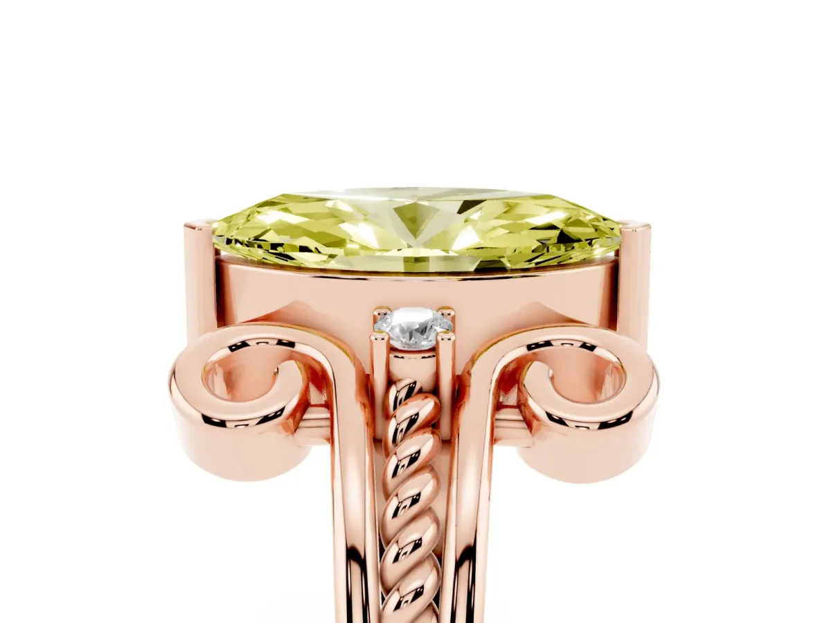 Fancy Yellow Marquise Cut Solitaire Twisted Band Scroll Prong Ring Rose gold