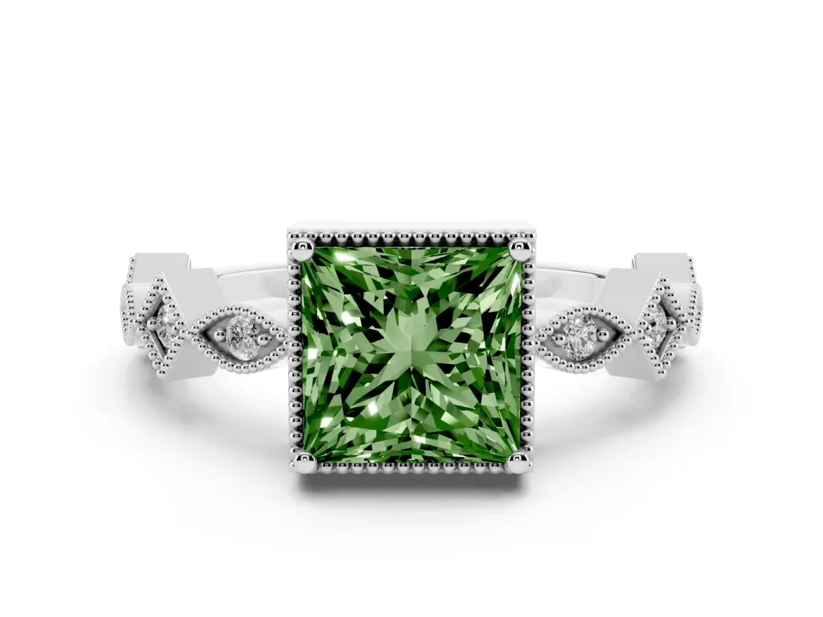 Fancy Green Princess Cut Milgrain Marquise Diamond Twist Band Ring Silver
